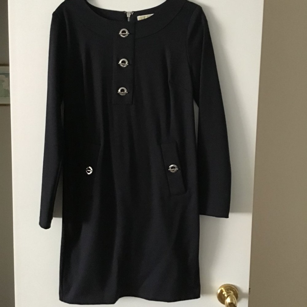 MICHAEL by Michael Kors Navy Blue Ponte Dress with Silver Hardware